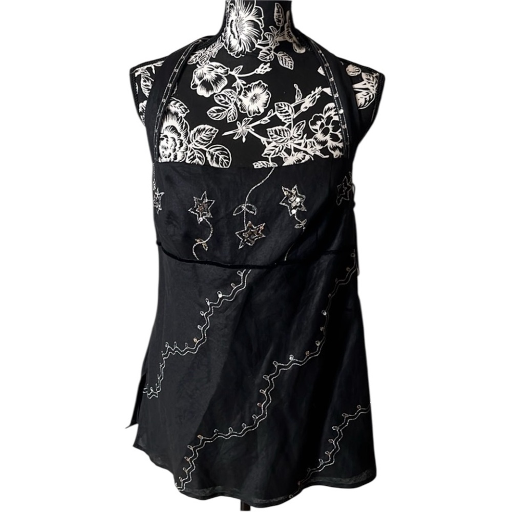 2 Friends Irish linen size 14 black halter top silver sequin detail side zip